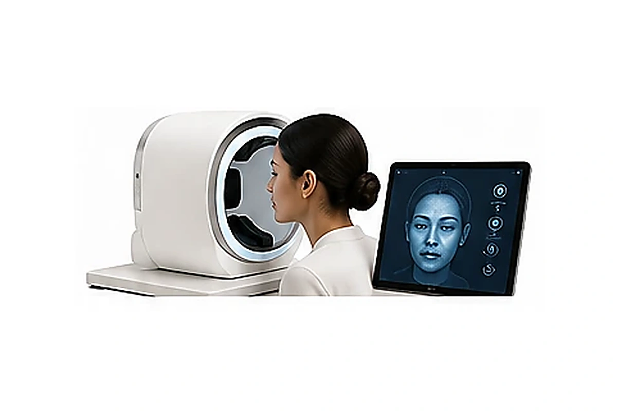 Equipamento ilustrativo de análise facial por imagem, sem marca específica
